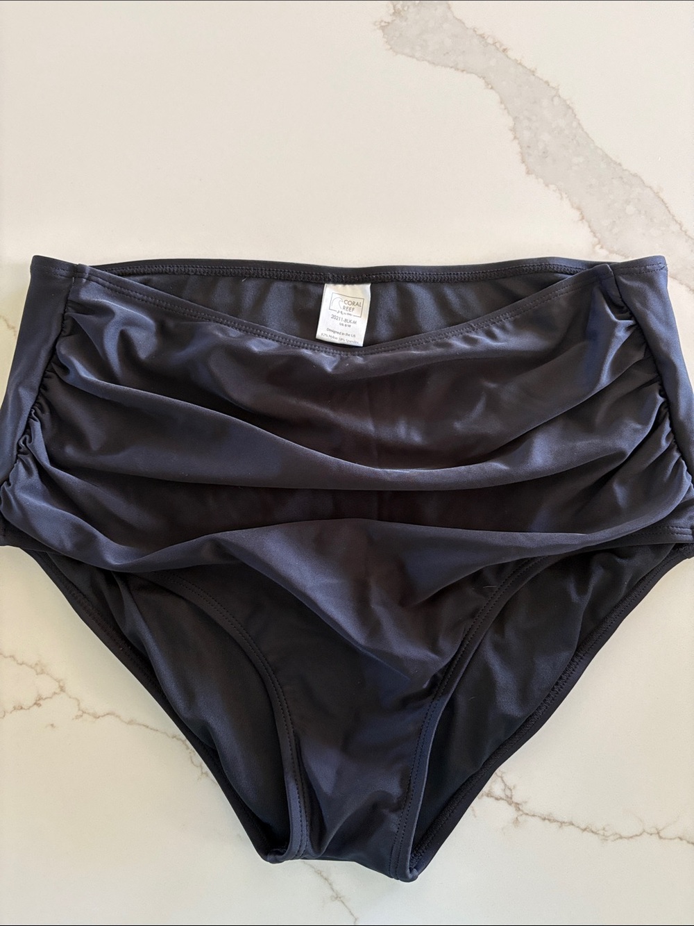 Coral Reef Swim High-Waist Ruched Bikini Bottoms